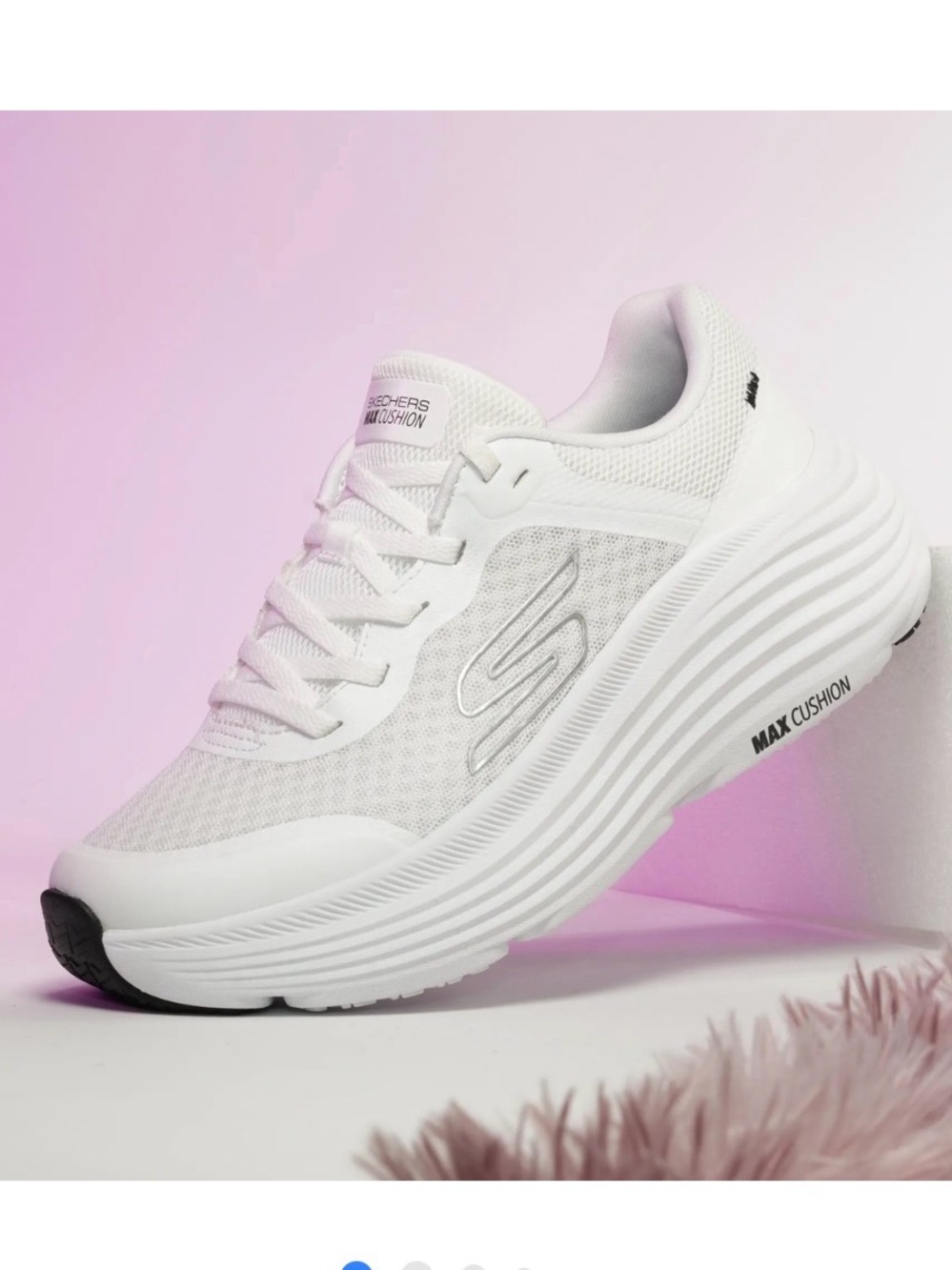 Skechers Women's White Mesh Max Cushioning Athletic Sneakers